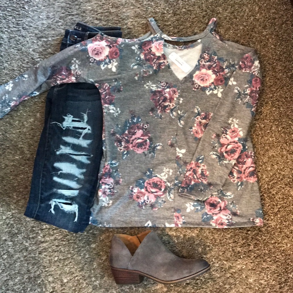 Soft Floral Cold Shoulder Top